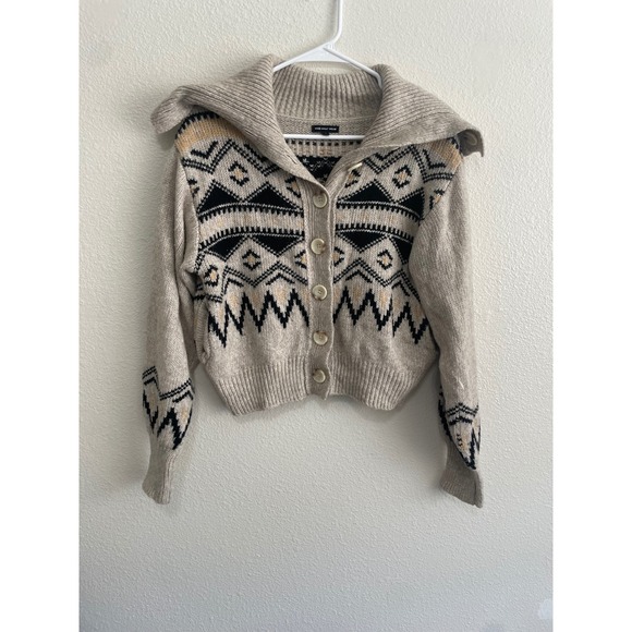 Who What Wear Sweaters - Who What Wear Fair Isle Cardigan Women S Oatmeal Sailor Collar Excellent Cropped